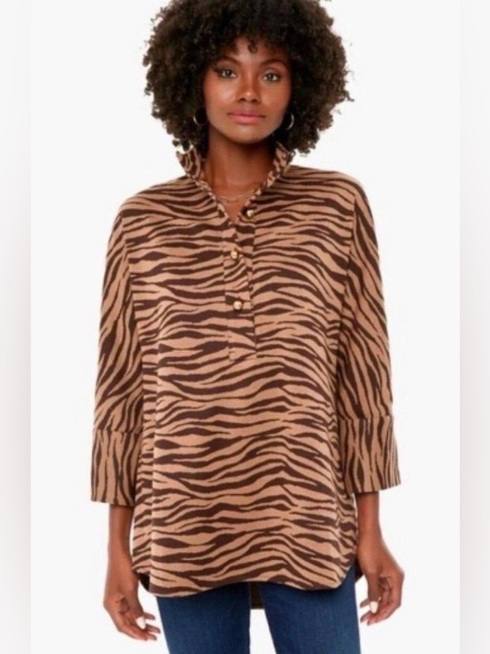 Tuckernuck Tiger Brown Willow Print
Shirt Tan Gold Button Tunic Top XXS NWT
